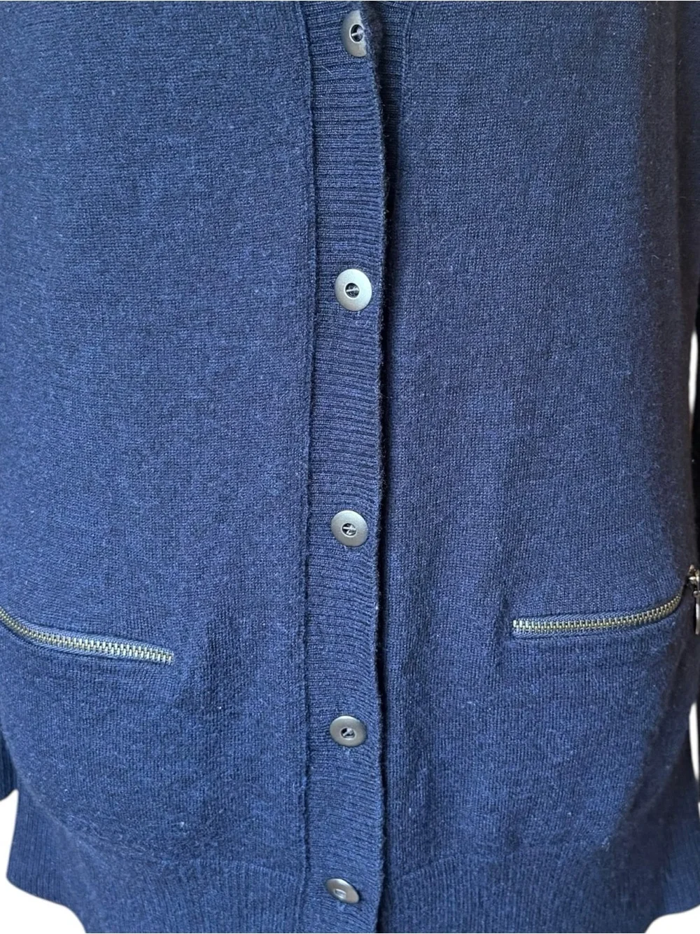 Banana Republic Navy 100% Merino Wool Long Cardigan Sweater Size L Zip Pockets